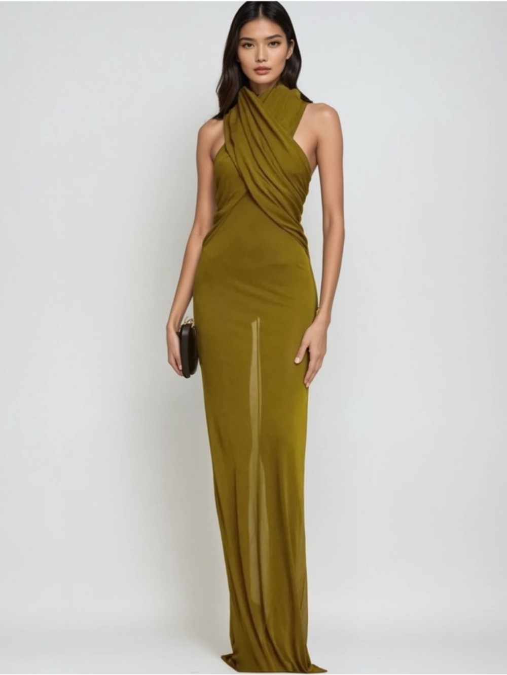 KOIR Olive Draped Hooded Maxi Dress | Inspired by saint Laurent / Cult Gaia